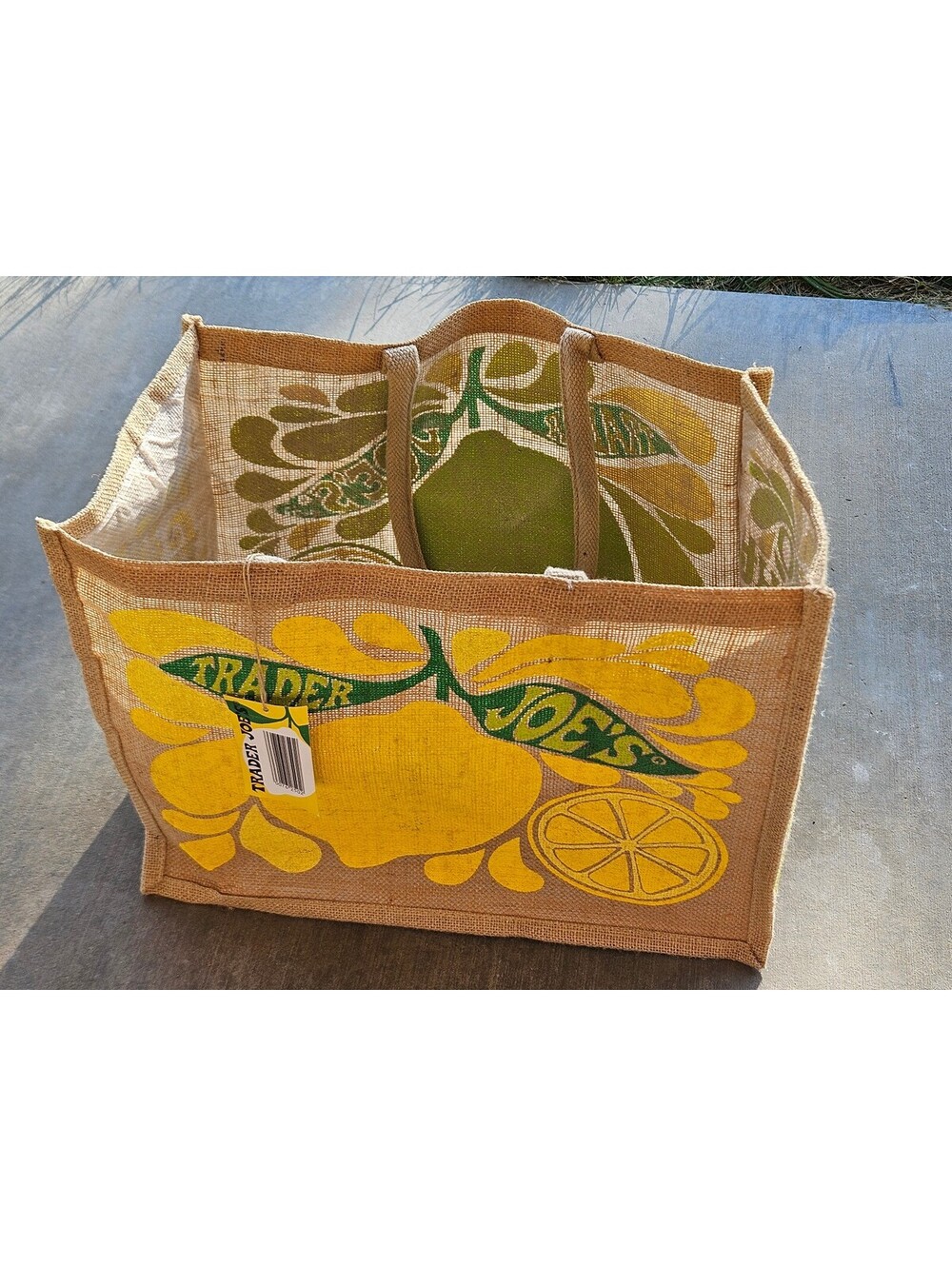 Trader Joes Lemon Lime Jute Burlap Bag 17β X 13.5β X 9" Bag